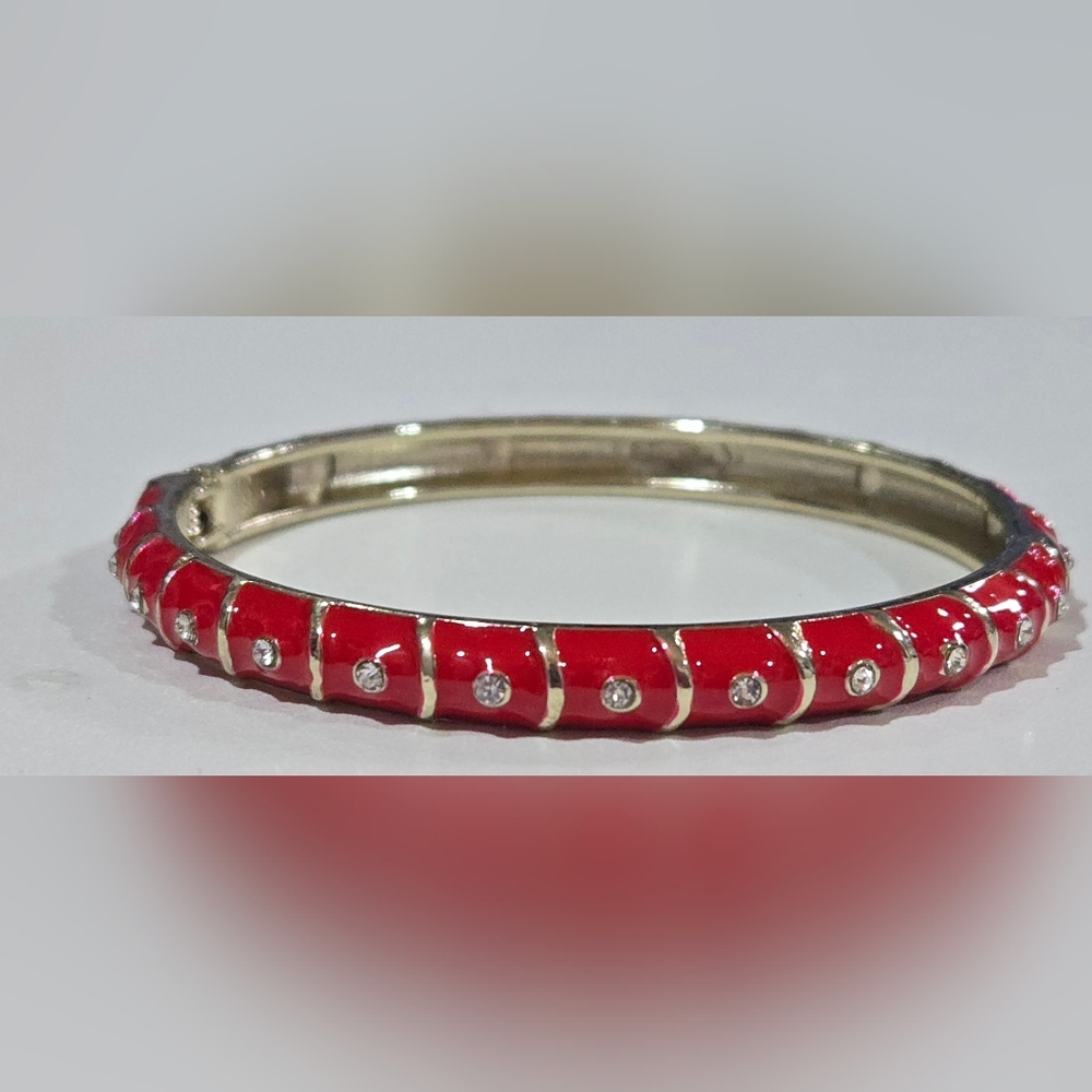 Nordstrom Sequin NYC Red Enamel Crystal Bamboo Style Bangle Bracelet‎ NWOT